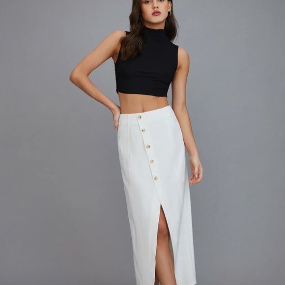 Multi-Button Split Middle Waist Maxi Skirt - Picture 1 of 12